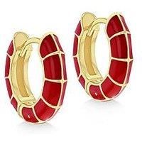 Tuscany Silver Women/'s Sterling Silver Yellow Gold Plated 15mm Red Squares Enamel Huggie Hoop Earrings