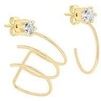 Carissima Gold Women/'s 9ct Yellow Gold 3mm Round White CZ Cuff and Opened Hoop Earrings