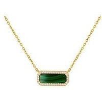 Tuscany Silver Women/'s Sterling Silver Yellow Gold Plated 18mm x 8mm Octagonal Malachite and 1mm White CZ Adjustable Necklace 42cm/16.5/' x 3cm/1/'