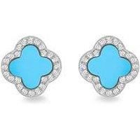 The Love Collection Sil Rh Cz Syn Turquoise Stud Earrings