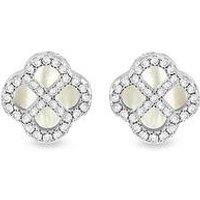 The Love Collection Silver Rh Cz Petal Mop Earrings