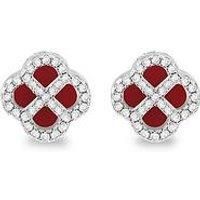 The Love Collection Silver Rh Cz Petal Rd Agate Earrings