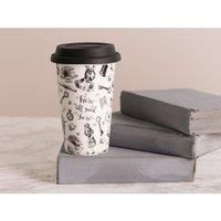 V&A ALICE in WONDERLAND Ceramic TRAVEL MUG Double Walled & Lid BLACK White
