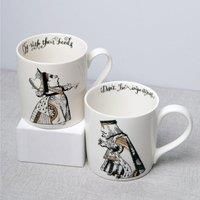 V&A Alice in Wonderland Mug Set in Gift Box, King and Queen of Hearts, Fine China, 350 ml - (Set of 2) , White Black Gold