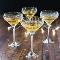 Mikasa 'Cheers' Champagne Saucers / Champagne Flutes with Decorative Etching, Crystal Glass, Silver Effect, 400 ml, Set of 4