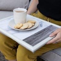 Creative Tops Cushioned Lap Tray/Lap Tray with Cushion and /'White Marble & Wood/' Design, White/Grey, 44 x 34 cm C000317