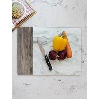 Creative Tops Premium Glass Worktop Protector/Worktop Saver with White Marble and Wood Design, White/Grey, 40 x 30 cm