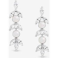 Jon Richard Rhodium Plated Pearl And Crystal Leaf Drop Earrings