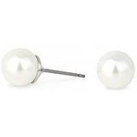 Silver Plated White Pearl Stud Earrings White