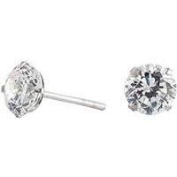Sterling Silver 925 With Cubic Zirconia 6Mm Round Stud Earrings