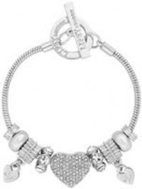 Lipsy Silver Colour Pave Heart Charm Bracelet
