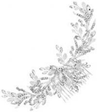 Penelope Occasion Crystal Beaded Sprig Leaf Wreath Comb - Gift Pouch