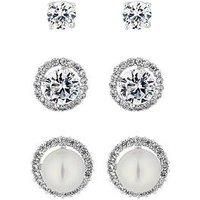 Jon Richard Women's Silver Pearl And Crystal Stud Earring Set