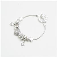 Lipsy Women/'s Silver Pave Crystal Heart Charm Bracelet