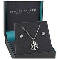 Simply Silver Simply Silver Cubic Zirconia Tree Of Life Earrings And Pendant Set