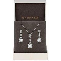 Jon Richard Silver Crystal Pave 3 Tier Pear Drop Set