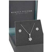 Simply Silver Women's Sterling Silver 925 White Cubic Zirconia Flower Matching Set