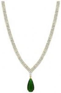 Gift Packaged Gold Plate And Emerald Green Cubic Zirconia Statement Necklace