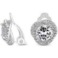 Jon Richard Silver Pave Crossover Halo With Centre Stone Clip Earrings