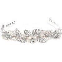 Jon Richard Leah Crystal Pave Leaf and Pearl Tiara Silver