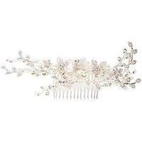 Jon Richard Madeline Silver Texture Petal Maple Leaf Spray Comb - Gift Pouch