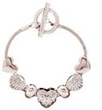 Lipsy Rose Gold Coloured Crystal Heart Charm Bracelet