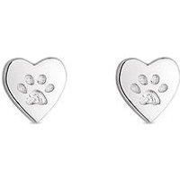 Sterling Silver 925 Heart Paw Stud Earrings