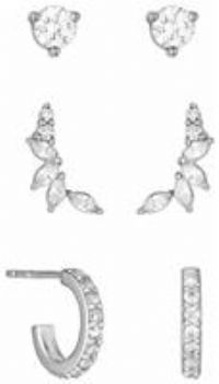 Sterling Silver 925 Cubic Zirconia Climber Earrings - Pack of 3