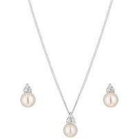 Simply Silver Sterling Silver 925 Freshwater Pearl Set - Gift Boxed