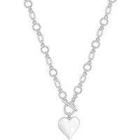 Silver Molten Heart Ball Chain Long Pendant Necklace