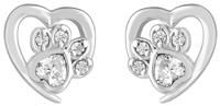 Sterling Silver 925 Paw Print And Heart Earrings