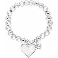 Silver Plated Polished Heart Stretch Ball Bracelet