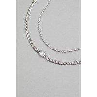 Silver Plated Recycled Cobra Double Chain And Cubic Zirconia Necklace - Gift Pouch