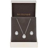 Rhodium Plated Cubic Zirconia Pear Stone Set - Gift Boxed