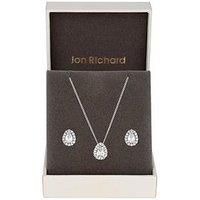 Rhodium Plated Cubic Zirconia Pear Stone Set - Gift Boxed