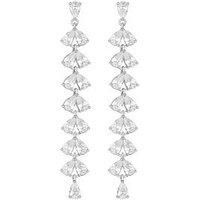 Rhodium Plated Cubic Zirconia Linear Drop Earrings