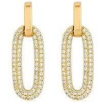 Gold Plated Polished And Pave Link Drop Earrings