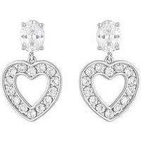 Rhodium Plated And Cubic Zirconia Open Heart Drop Earrings