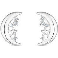 Simply Silver Sterling Silver 925 Polished And Cubic Zirconia Celestial Crescent Earrings