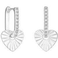 Simply Silver Sterling Silver 925 Polished And Pave Heart Charm Hoop Earring