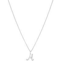 Sterling Silver 925 Polished and Cubic Zirconia Initial Pendant - M