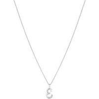 Sterling Silver 925 Polished and Cubic Zirconia Initial Pendant - E