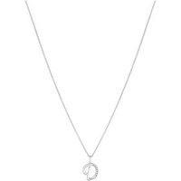 Sterling Silver 925 Polished and Cubic Zirconia Initial Pendant - D