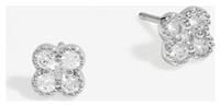Jon Richard Sterling Silver 925 Polished And Cubic Zirconia Pave Clover Stud Earrings