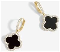 Jon Richard Gold Plated And Jet Clover Huggie Earrings
