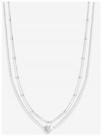 Simply Silver Sterling Silver 925 Polished Double Row Station Heart Necklace