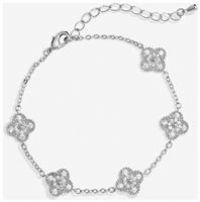 Jon Richard Rhodium Plated Pave Station Clover Bracelet