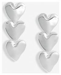 Mood Silver Polished Molten Heart Triple Drop Earrings