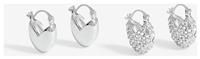 Mood Silver Crystal Puffed Heart Huggie Hoop Earrings - Pack Of 2