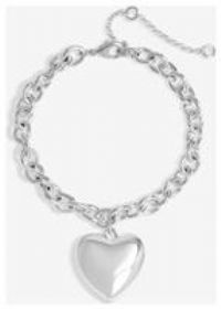 Mood Silver Polished Puffed Heart Double Chain Bracelet
